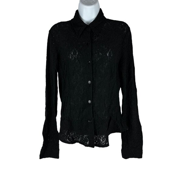 New York & Company Black Lace Button-Down Blouse Size Medium - Picture 1 of 5